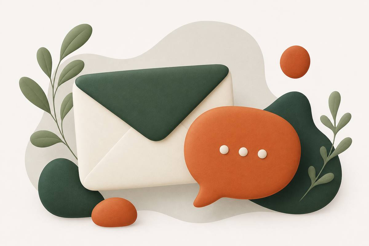 Soft illustration of an envelope and message bubble