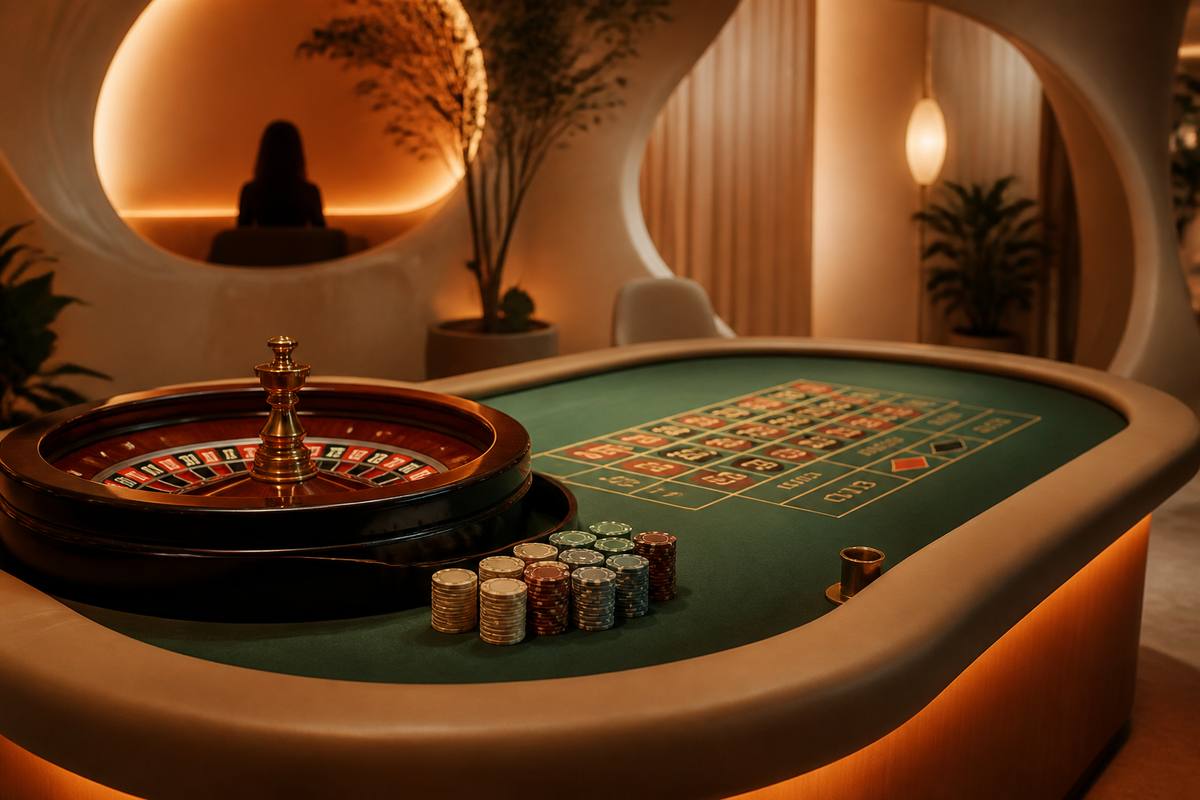 Illustration of a live roulette table scene